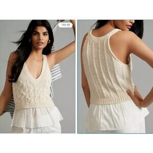 NWT Anthropologie Twofer Cable-Knit Sweater Tank Top XS Coastal Resortwear Cream